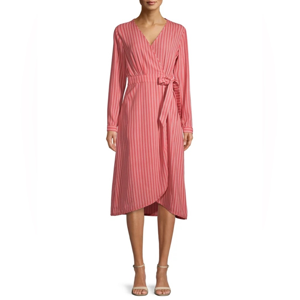 Time and Tru Coral Striped Wrap Dress